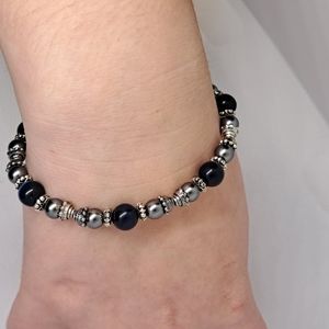 7" Midnight Catseye with Glass Hematite Beads.